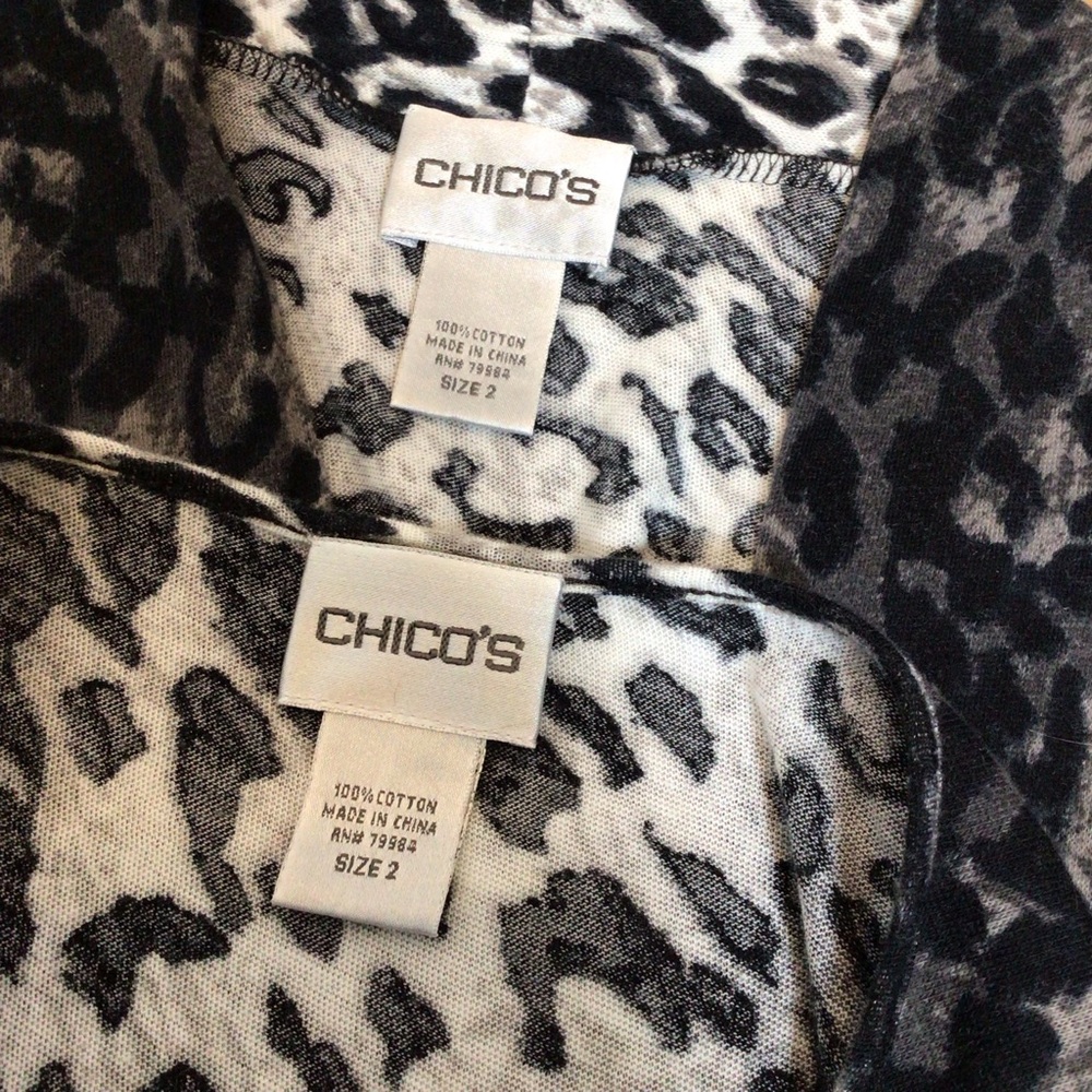 Chico’s Leopard Print Black-Gray 2-Piece Tank & Cardigan Set | Size 2 (L/12) - Picture 8 of 9